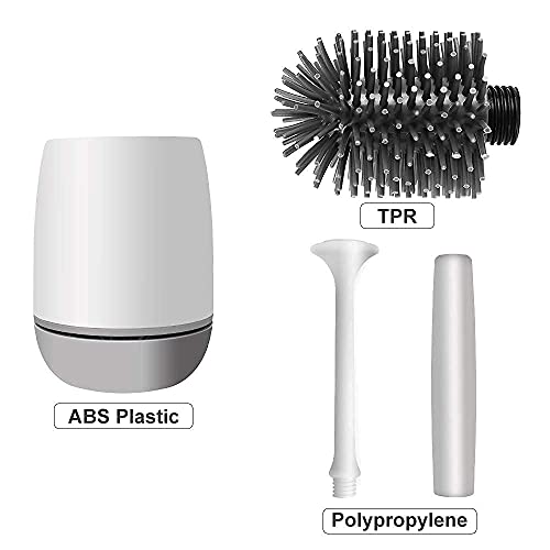 Toilet Brush and Holder, PowerDoF Toilet Bowl Brush with Silicone Bristle Cleaning Brush Head and Quick Drying Holder Toilet Brush Set for Bathroom Cleaning and Collation