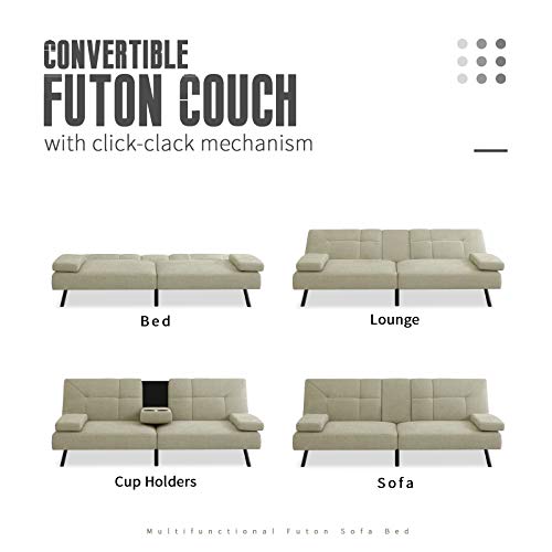 Milemont Futon Sofa Bed, Modern Convertible Couch Daybed Loveseat with
