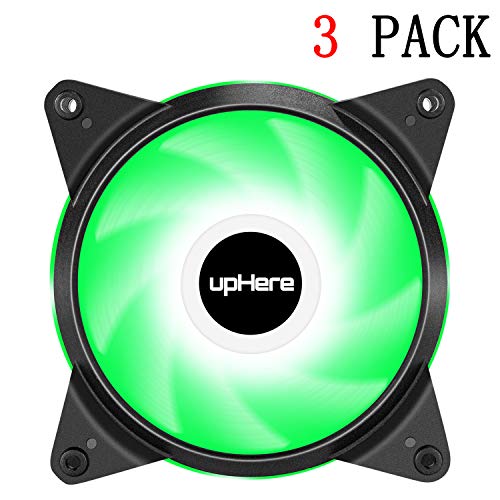 upHere 3Pack 120mm 3Pin High Airflow Quiet Edition Green LED Case Fan