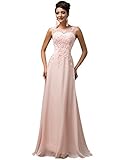 Grace Karin Chiffon V Back Wedding Bridesmaid Dress Beads Appliques Evening Gown