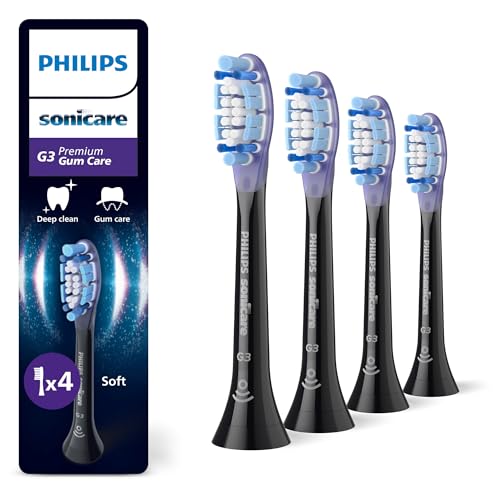 Philips Sonicare G3 Premium Gum Care Original Replacement Toothbrush Heads, Black, Pack of 4, HX9054/88