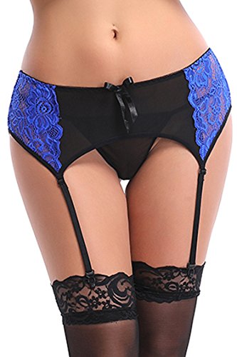 Fairishe Womens Lace Garter Belt Hosiery Thigh High Stockings With Adjustable Suspender Belt
