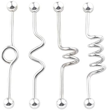 4pcs 14G Industrial Barbell Earring Stainless Steel Cartilage Earring 5mm Ball Body Piercing Coil/Wave/Twister/Spiral/Heart