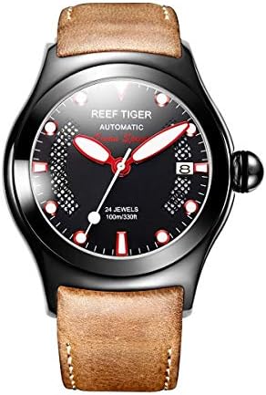Waterproof Outdoor Sport Watches for Men Leather Strap Automatic Watch with Date RGA704