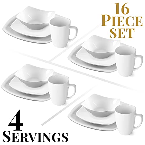 Zulay (16 Piece) Square Dinnerware Sets Premium Quality Porcelain