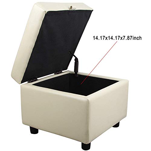 Tufted Leather Square Flip Top Storage Ottoman Cube Foot Rest