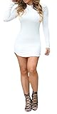Ermonn Women's Sexy Bodycon Long Sleeve Mini T Shirts Dresses Black White for Party Club