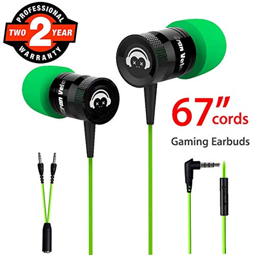 Gaming Earbuds, Noise Isolating Stereo Heavy Bass in Ear Headphones with Microphone 67 Inch Long Cords PC Adapter Gaming Headset Earphones for Computer, PC, PS4, Xbox One, Switch, Mobile Devices