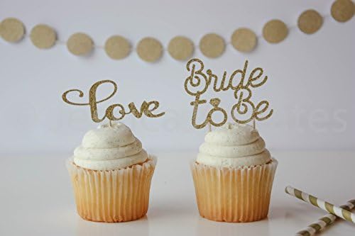 Gold Cupcake Toppers - Bridal Shower Cupcake Toppers - Engagement Cupcake Toppers - Wedding Decor - Gold Glitter Party Decor