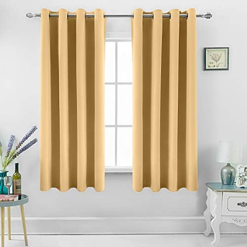 MEMIAS 2 Panels Blackout Microfiber Noise Reducing Thermal Insulated Grommet Window Room Darkening Curtains for Living, Bedroom, Kids Room, Each Panel, 52" W x 63" L, Sunshine