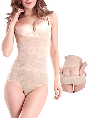 JojoQueen Women's Shapewear,Firm Tummy Control Weight Loss Body Shaper Open Butt Shapewear Bodysuit (Beige, L)