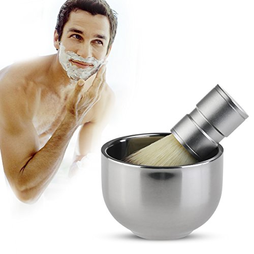 Shaving Brush with Double Layer Stainless Steel Shave Bowl Mug