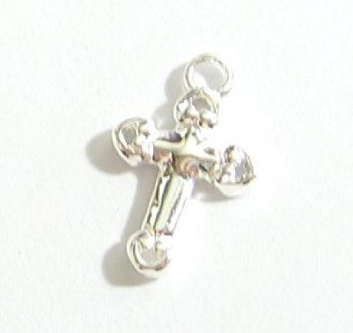 2 pcs .925 Sterling Silver Little Heart Cross Dangle Message Charm 13.5mm/Findings/Bright