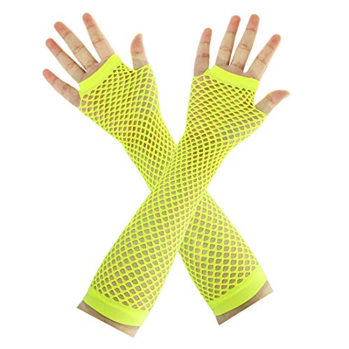 JINSEY Women's 80s Outfit accessories Leg Warmers Gloves For 1980s Theme Party Supplies-Yellow