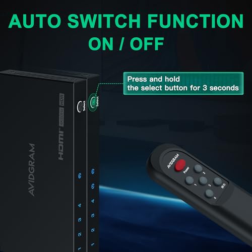 HDMI Switch 4K 60Hz, AVIDGRAM HDMI 2.0 Switch 4 in 1 Out, 4 Port HDMI Selector Box with IR Remote Control Support HDCP 2.2 HDR10 3D 18Gbps for Xbox PS4 Roku HDTV Monitor