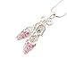 Spinningdaisy Silver Plated Pink Crystal Ballet Slipper Shoe Necklace