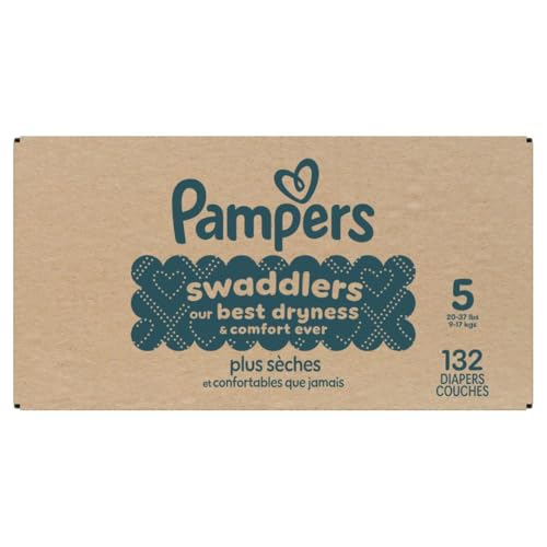 PAMPERS SWADDLERS DIAPERS, SIZE 5 (20-37 LBS), 132 COUNT, ABSORBENT, KEEPS BABY DRY AND COMFORTABLE, SKIN SAFE DISPOSABLE BABY DIAPER (PACKAGING MAY VARY)