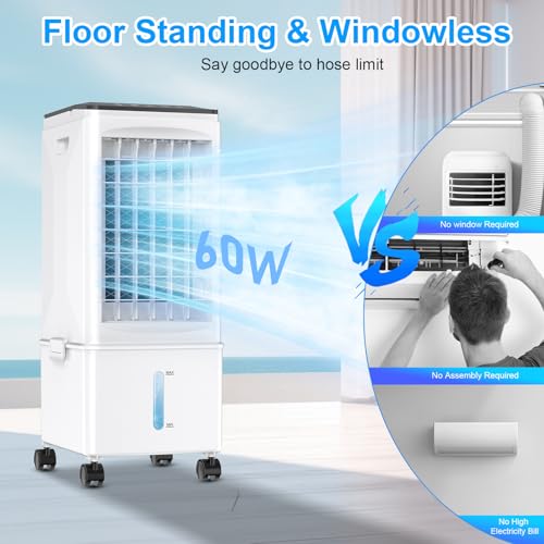 Portable Air Conditioners, 2.5 Gal Evaporative Cooling Fans that Blow Cold Air, 3 Speed Portable AC Unit, Quiet Swamp Cooler w/Timer & Remote, Windowless Air Conditioner for Bedroom Office Garage
