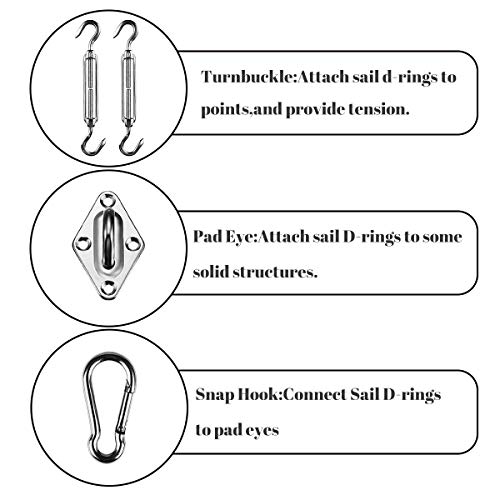 AXT SHADE Sonnensegel Hardware Kit 6" 316 Edelstahl für rechteckige und quadratische Sonnensegel Installation – Bild 4