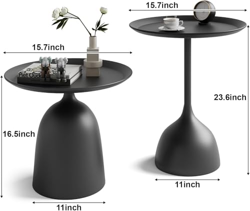 Coffee Table, Black Metal End Table for Living Room, Round Side Table, Bedside Table, Mid Century Circle Accent Table for Small Spaces Easy Assembly Modern Coffee Table for Bedroom Living Room (Black)