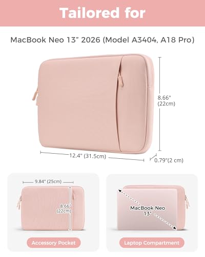 ProCase Funda para MacBook Neo 13 Pulgadas 2026 (A3404 A18 Pro), Bolsa Resistente con Forro Suave y Bolsillo Delantero para Lápiz y Cargador - Rosado