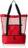 Travelwell Fashionable Beach Picnic 12-Cans Outdoor Mesh Cooler Tote Bag, Red