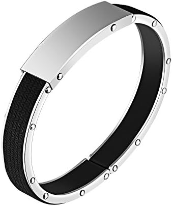 Mens Black Stainless Steel Silicone Lord's Prayer Cross Bracelet Cuff Bangle Wristband 7.08 Inch (Blank-engraved)