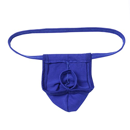 FEESHOW Men's Open Front Hole G String Thongs Underwear T-Back (Blue Loop)