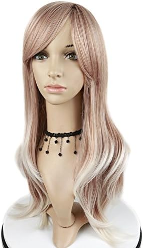 HANNE Ombre Color Wig with Bangs Mixed Color Brown Ombre Blonde Wig Synthetic Hair Wigs for Women (MT-Brown&Blonde)