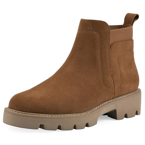 WHITE MOUNTAIN Women's Glassie Lug Sole Chelsea Ankle Bootie, Whiskey/Suede, 9.5 W at Amazon