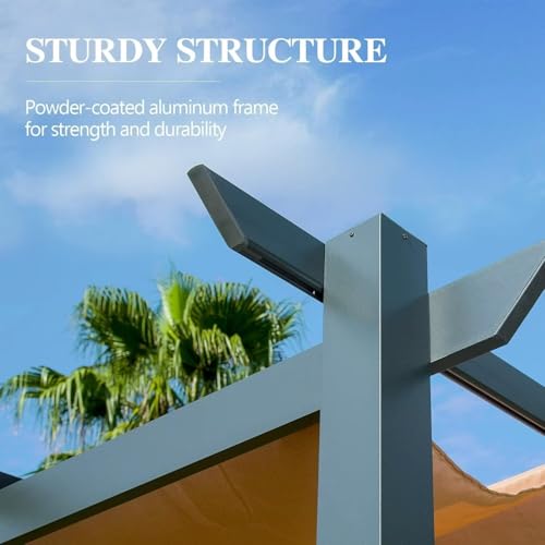 Domi Outdoor Living 10’ X 10’ Outdoor Retractable Pergola with Weather-Resistant Canopy Aluminum Garden Pergola Patio Grill Gazebo for Courtyard image 22