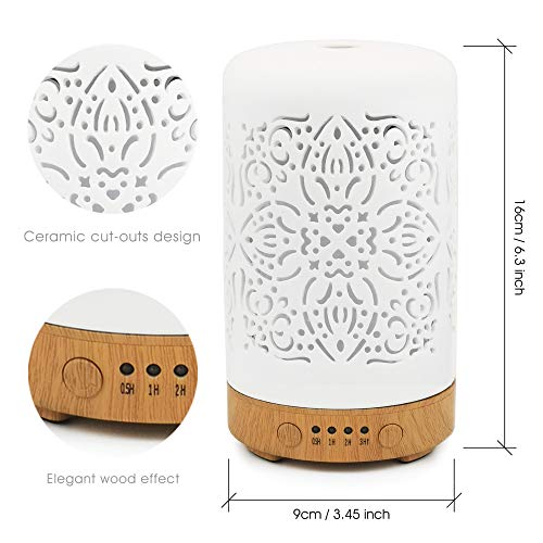 Earnest Living Essential Oil Diffuser White Ceramic Diffuser 100 ml Timers Night Lights and Auto Off Function Home… - Image 3