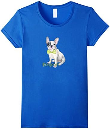 Women's Bonjour French Bulldog with a Bow Tie T-Shirt Large Royal Blue