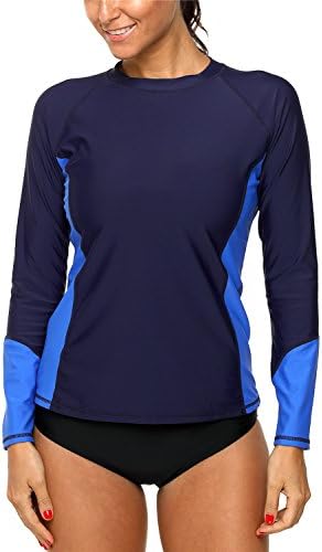 anfilia Women Striped Long Sleeve Rashguard Top UV Sun Protection Floral Swim Shirts