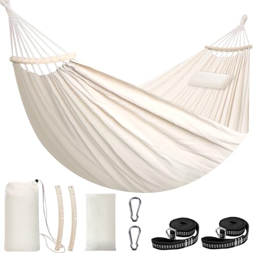 Chihee Hängematte aus Baumwolle weiche 300x150cm, atmungsaktive Camping-Hängematte Tragkraft bis zu 300 kg Tragbare Baumhängematten mit Abnehmbarer Sp