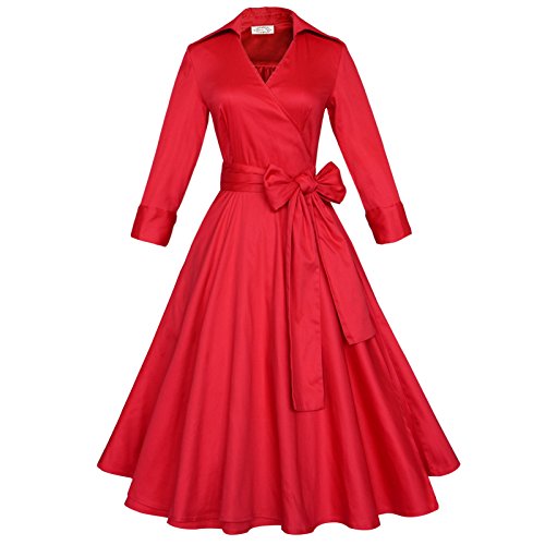 Maggie Tang 3/4 Sleeve 50s 60s Vintage Swing Rockabilly Dress Red Size XL