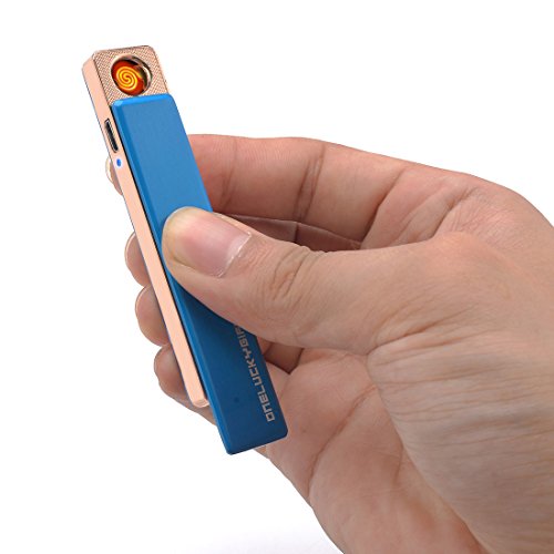 Tungsten Ultra-thin Metal Ignition Windproof USB Rechargeable Electric Flameless Coil Cigarette Lighter (Blue)