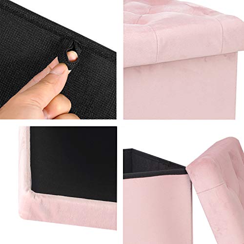 B FSOBEIIALEO Storage Ottoman Cube, Velvet Tufted Folding Ottomans with