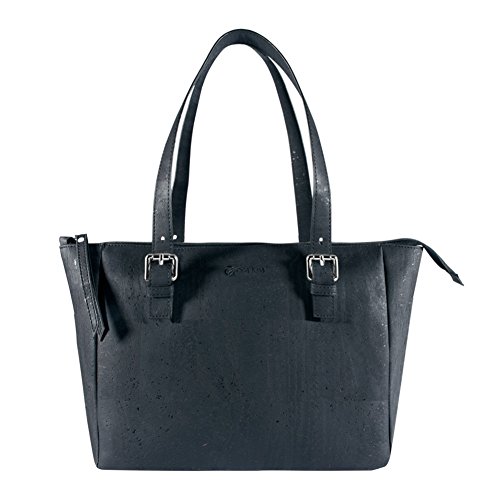 Corkor Vegan Handbag Satchel Cork Purse Top Handle Women Peta Approved Natural Black