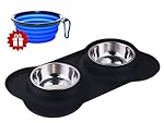 MiNiPet Dog Bowl Stainless Steel Removable Pet Bowls Water Food Feeder With Non Spill and Skid Resistant Silicone Mat Set of 2 Puppy Cats Travel Bowl