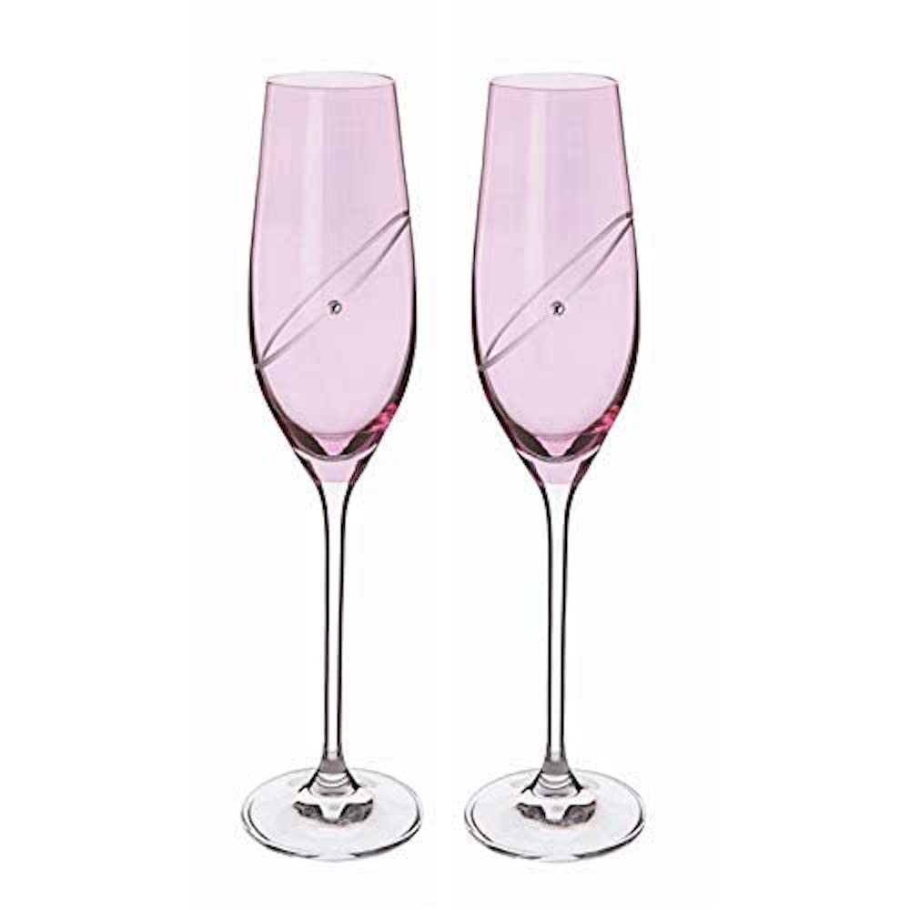 Dartington Crystal Glitz Celebration Ruby Flutes, Set of 2 | Embellished with Sparkling Crystal Elements | Perfect for Special Occasions | Classy and Elegant Glassware | Perfect for Entertaining