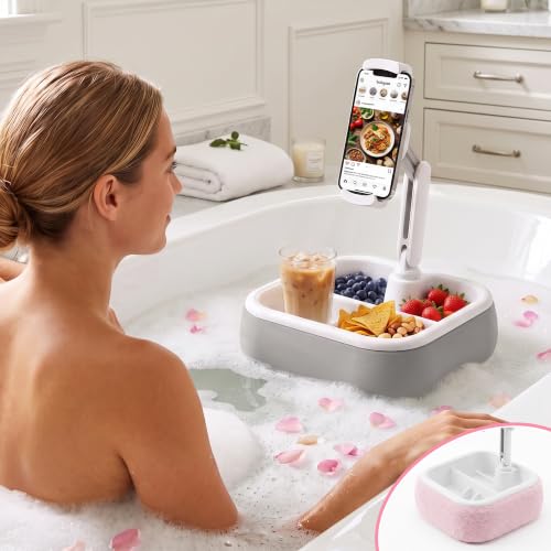 Floating Bathtub Tray with Phone & Tablet Holder, Bath Caddy for Drinks