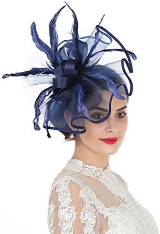 Lucky LeafGirl Lady Hat Headwear Organza Church Feather Clip Fascinators Hat Wedding Party Cap for Women