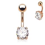 Rose Gold Plated Prong Set 7mm CZ Navel Ring