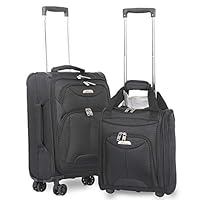 Aerolite 21" Inch Carry On Lightweight 4 Wheel Spinner Suitcase & 16" Under Seat Bag Set (Black)