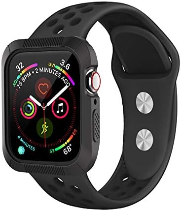 Qiongen Compatible Apple Watch Band 40mm 44mm with Case, Shock-proof and Shatter-resistant Protective Case with Silicone Sport band, Compatible iWatch Band Series 4
