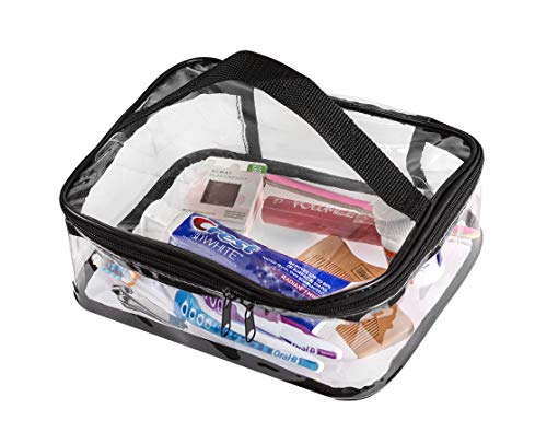 Clear Travel Cosmetic Bag Makeup Pouch, Train Case Organizer with Top Handle Large 4 Clear Travel Cosmetic Bag Makeup Pouch, Train Case Organizer with Top Handle Large