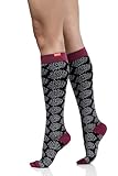 Vim & VIGR Women's 15-20 mmHg Compression Socks: Mum's Floral - Black & Plum (Cotton) (Wide Calf)