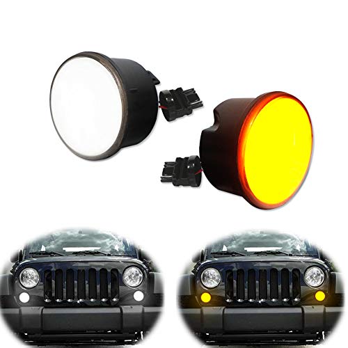 GTINTHEBOX LED Front Turn Signal Light Smoked Lens Amber/White Flasher for 2007-2018 Jeep Wrangler JK Unlimited - No Logo
