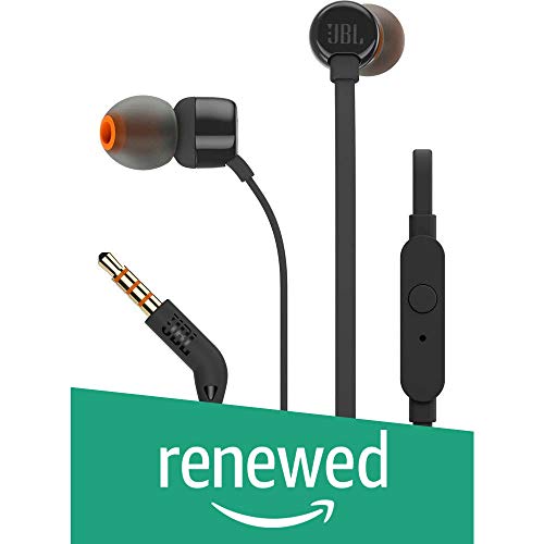 (Renewed) JBL T110 in-Ear Headphones with Mic (Black)